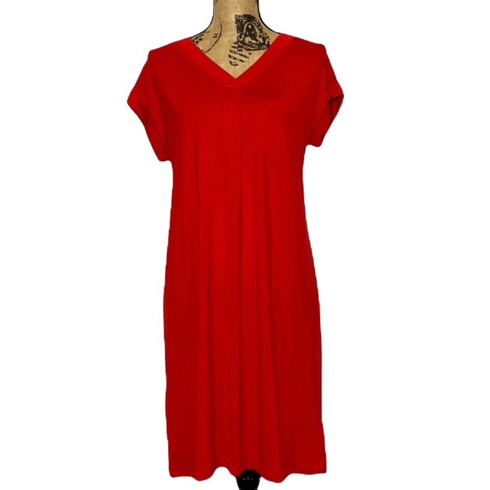 Spense Red Short Sleeve V-Neck A-Line Mini Dress S